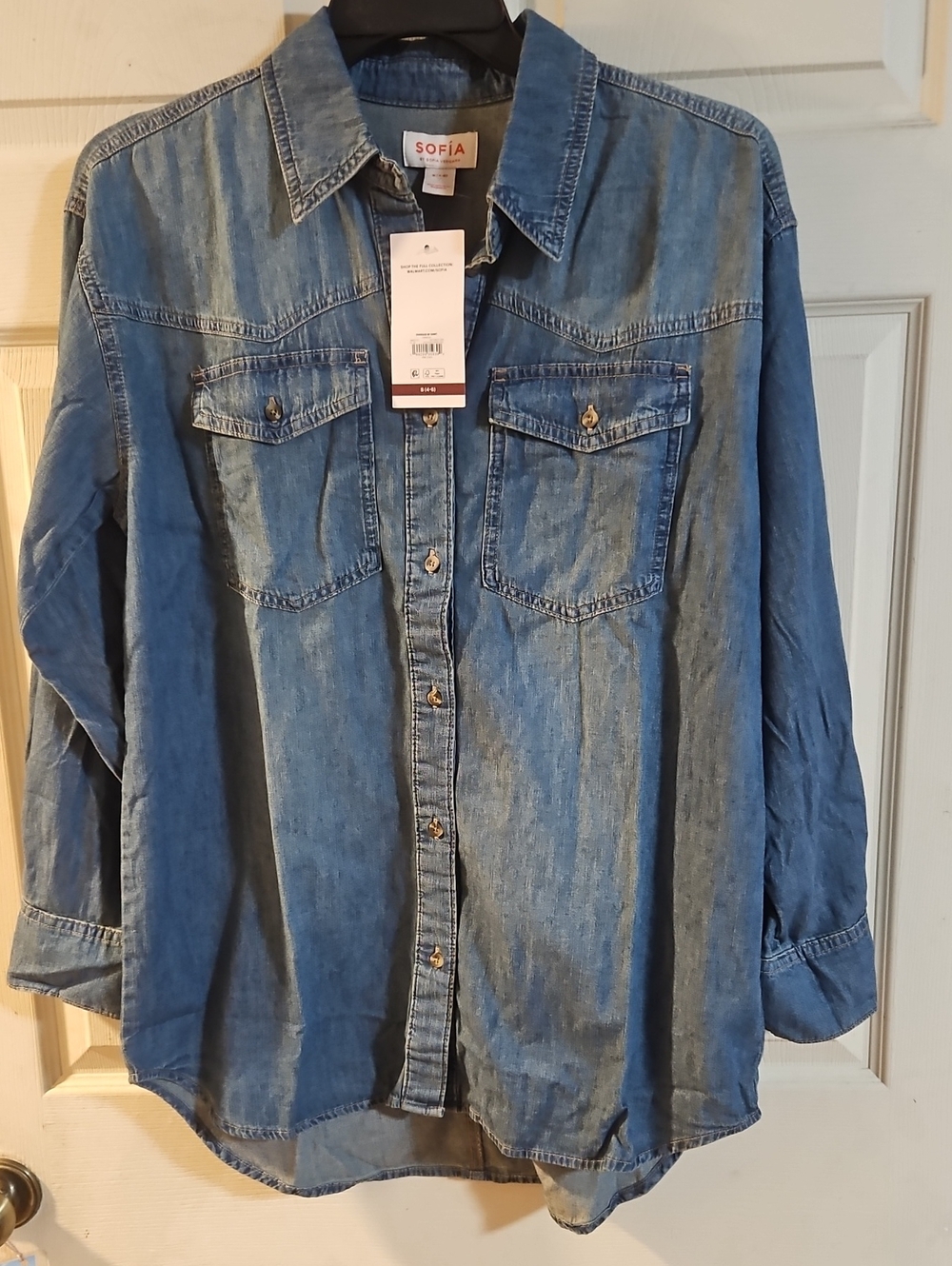 SOFIA BY SOFIA VERGARA OVERSIZED DENIM BOYFRIEND BUTTON DOWN SHIRT: NWT: S (4-6)
